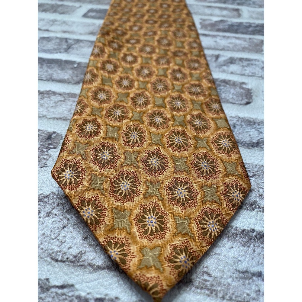 Ermenegildo Zegna Tie Exclusive Orange‎ Geometric Floral Print Silk Italy